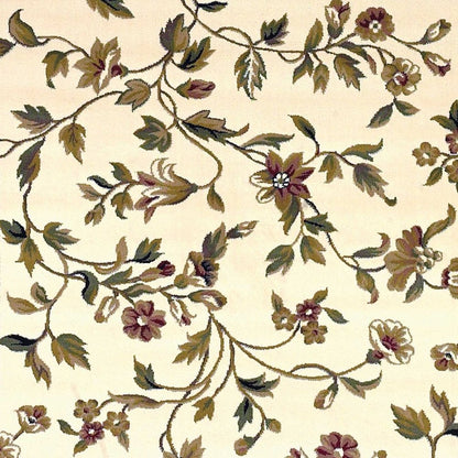 2' X 3' Ivory Green And Red Floral Vines Area Rug