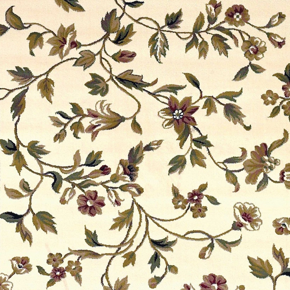 2' X 3' Ivory Green And Red Floral Vines Area Rug
