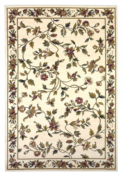 2' X 3' Ivory Green And Red Floral Vines Area Rug