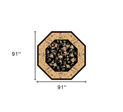 9' X 13' Tan Black And Beige Floral Vines Area Rug