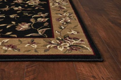 9' X 13' Tan Black And Beige Floral Vines Area Rug