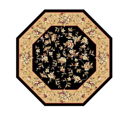 9' X 13' Tan Black And Beige Floral Vines Area Rug