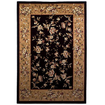 7' Tan Black And Beige Floral Vines Octagon Rug