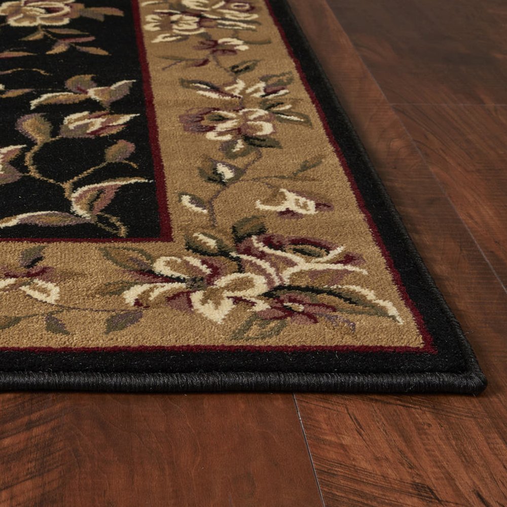 7' Tan Black And Beige Floral Vines Octagon Rug
