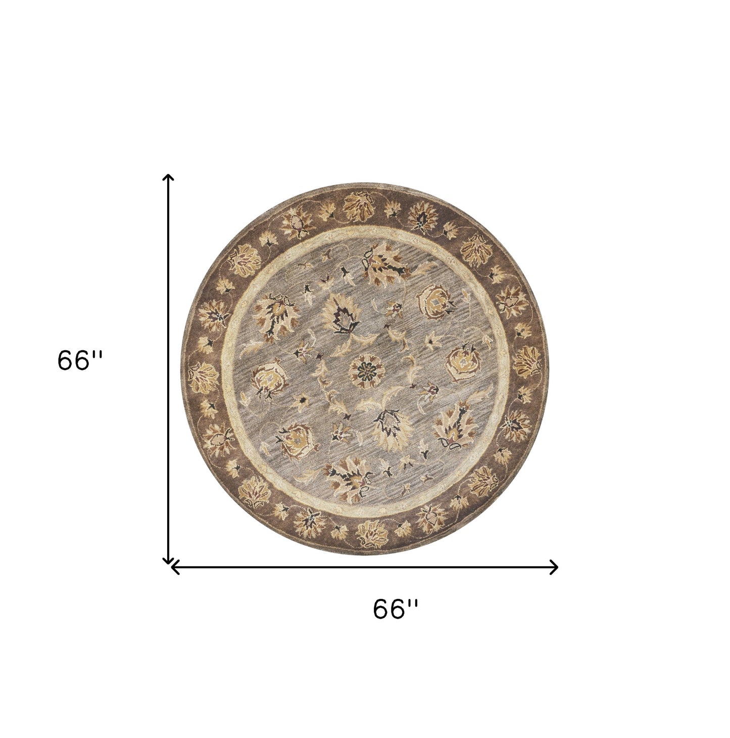 6' Gray Brown And Ivory New Zealand Lambs Wool Floral Medallion Hand Tufted Round Rug