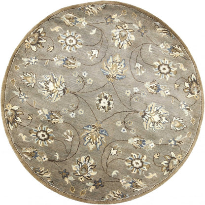 5' X 8' Gray Ivory And Brown Wool Floral Hand Tufted Area Rug