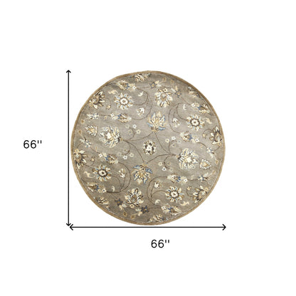 7' Gray Ivory And Brown New Zealand Lambs Wool Floral Hand Tufted Runner Rug