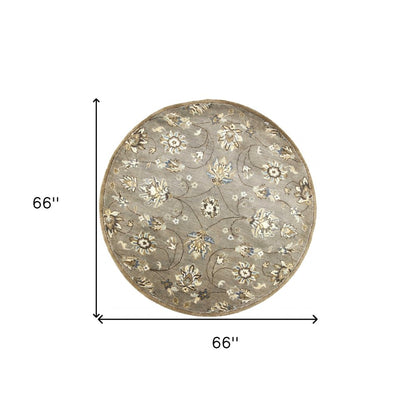 7' Gray Ivory And Brown New Zealand Lambs Wool Floral Hand Tufted Runner Rug