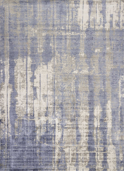 5' X 7' Grey Blue Hand Loomed Abstract Brushstroke Indoor Area Rug