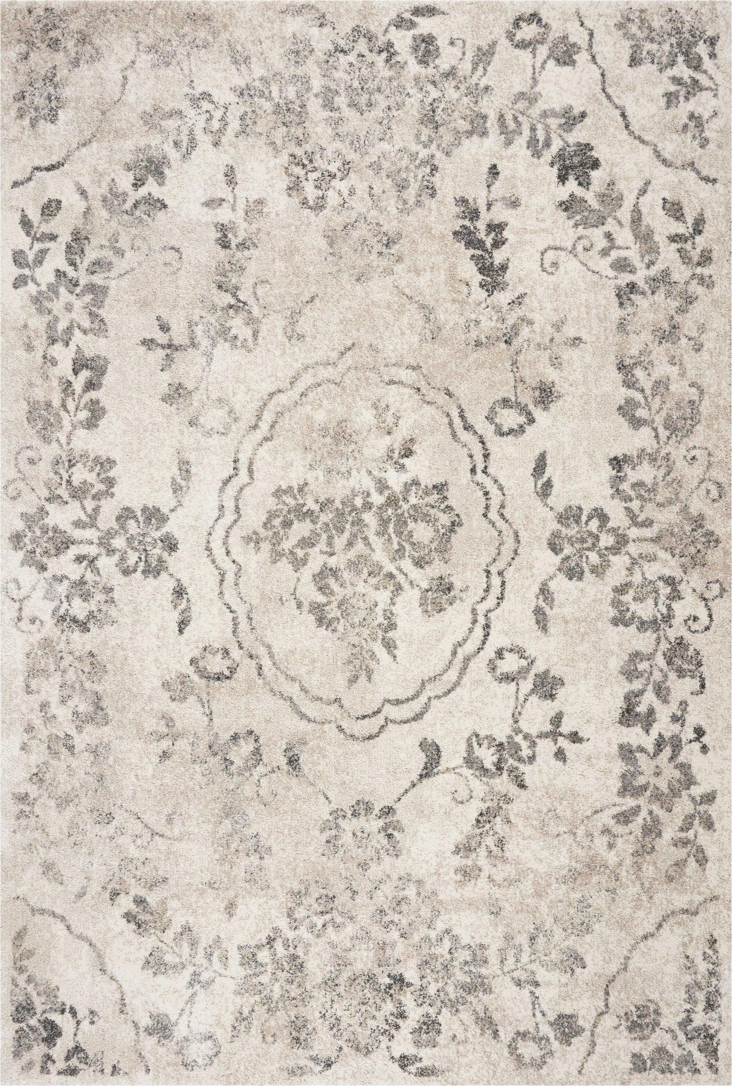 8' X 10' Gray And Tan Floral Distressed Area Rug
