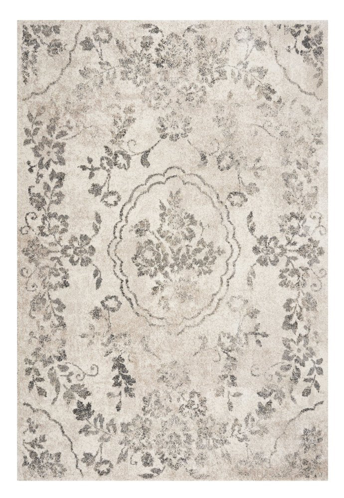 8' X 10' Gray And Tan Floral Distressed Area Rug