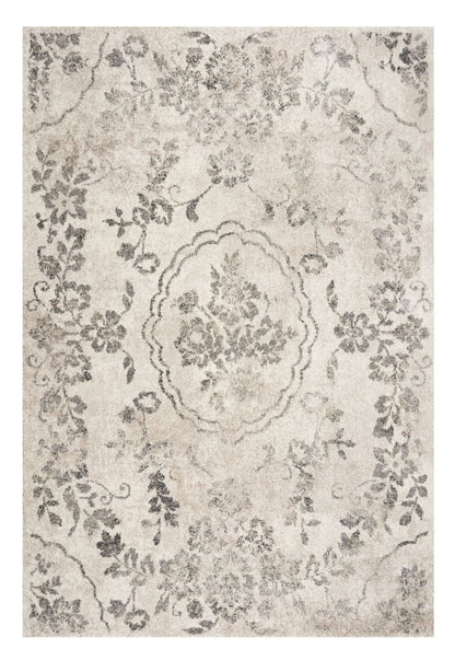 8' X 10' Gray And Tan Floral Distressed Area Rug