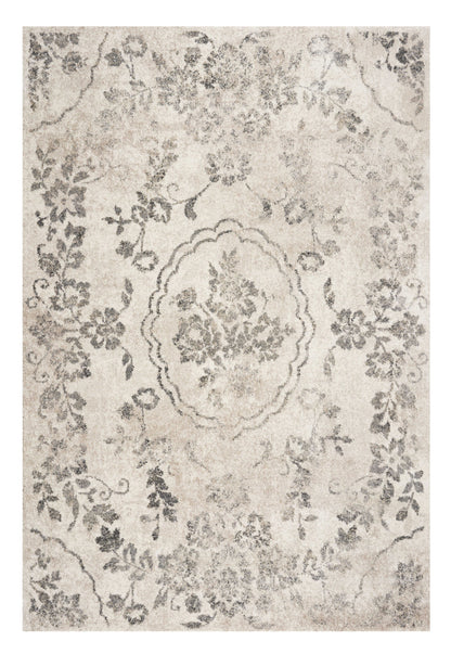 8' X 10' Gray And Tan Floral Distressed Area Rug
