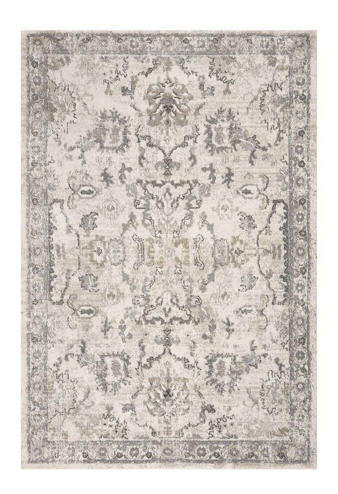 9' X 13' Ivory And Gray Floral Medallion Distressed Area Rug