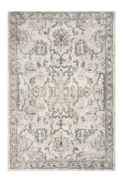 9' X 13' Ivory And Gray Floral Medallion Distressed Area Rug