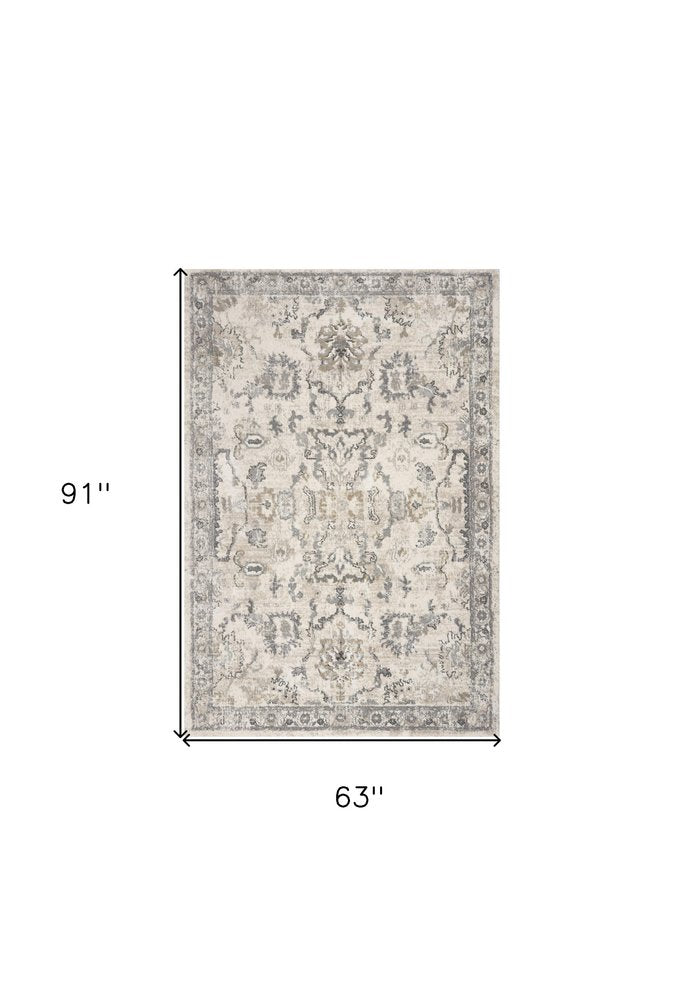 9' X 13' Ivory And Gray Floral Medallion Distressed Area Rug