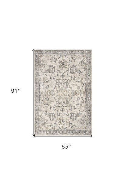 9' X 13' Ivory And Gray Floral Medallion Distressed Area Rug
