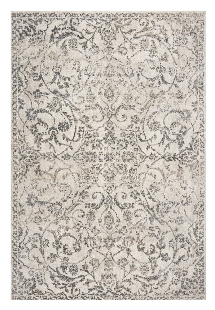 8' X 10' Ivory And Brown Floral Medallion Distressed Area Rug