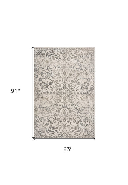8' X 10' Ivory And Brown Floral Medallion Distressed Area Rug