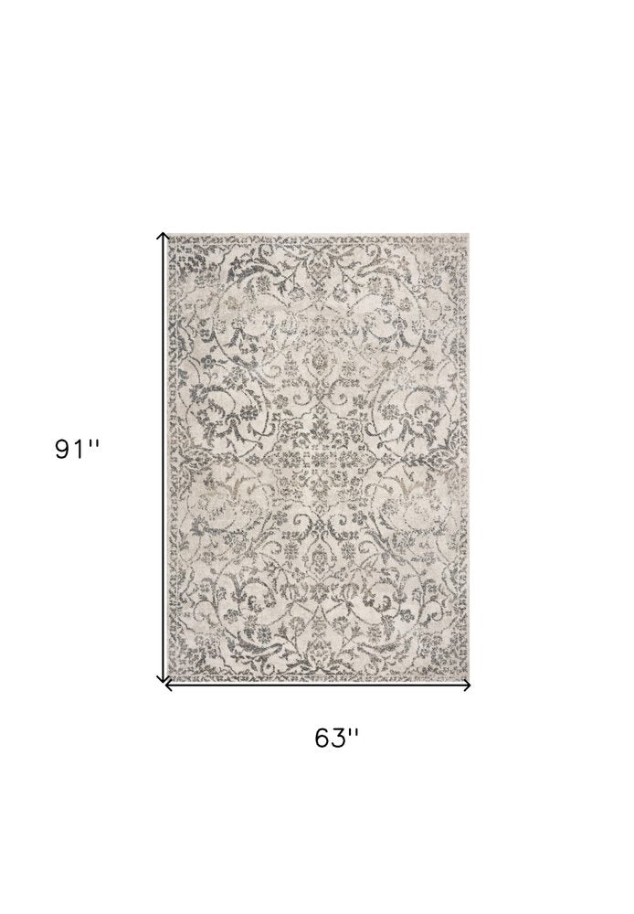 8' X 10' Ivory And Brown Floral Medallion Distressed Area Rug