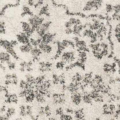 8' X 10' Ivory And Brown Floral Medallion Distressed Area Rug