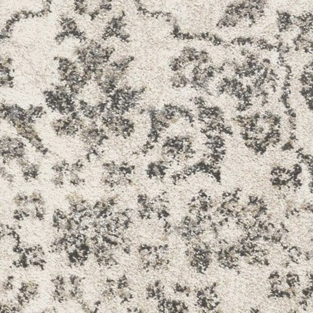 8' X 10' Ivory And Brown Floral Medallion Distressed Area Rug