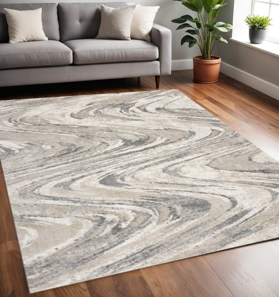 9' X 13' Gray And Tan Abstract Area Rug