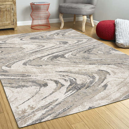 9' X 13' Gray And Tan Abstract Area Rug