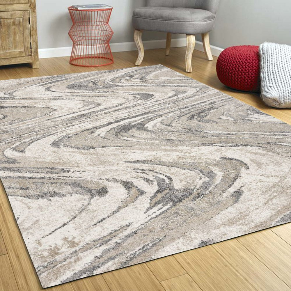 9' X 13' Gray And Tan Abstract Area Rug