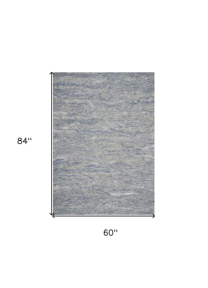 9' X 12' Blue And Beige Wool Abstract Hand Tufted Area Rug
