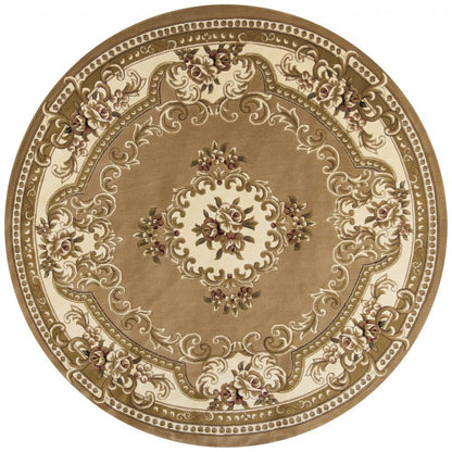 2' X 3' Beige Ivory And Brown Floral Medallion Area Rug