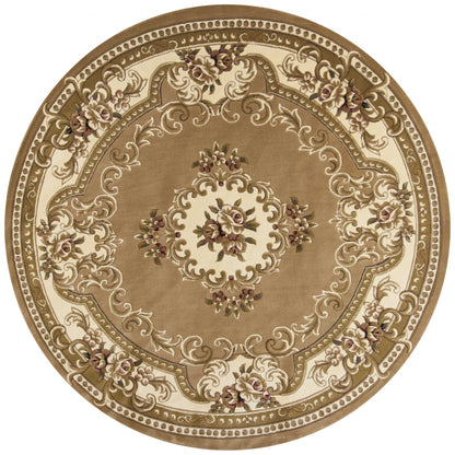 2' X 3' Beige Ivory And Brown Floral Medallion Area Rug