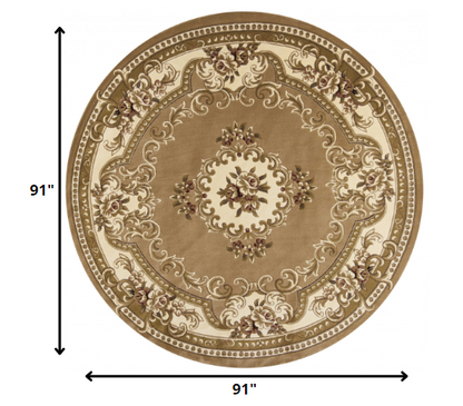 2' X 3' Beige Ivory And Brown Floral Medallion Area Rug
