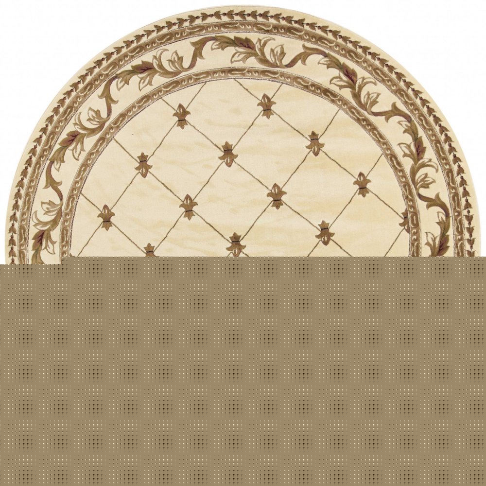 8' Ivory And Brown Floral Vines Round Rug