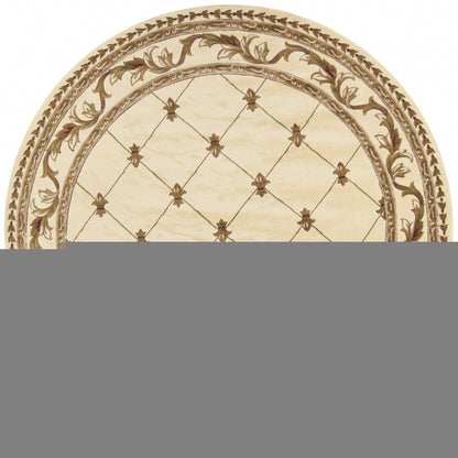 8' Ivory And Brown Floral Vines Round Rug