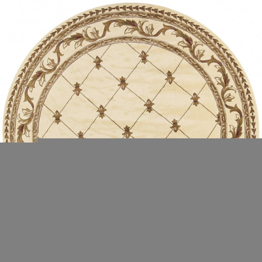 8' Ivory And Brown Floral Vines Round Rug