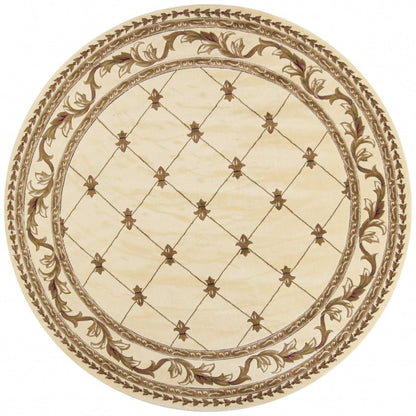 8' Ivory And Brown Floral Vines Round Rug