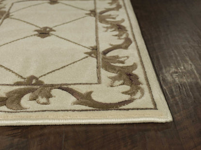 8' Ivory And Brown Floral Vines Round Rug