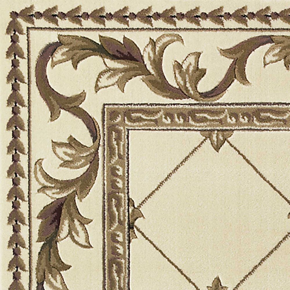 8' Ivory And Brown Floral Vines Round Rug