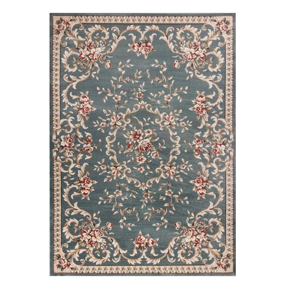 8' X 10' Slate Blue And Red Floral Medallion Area Rug