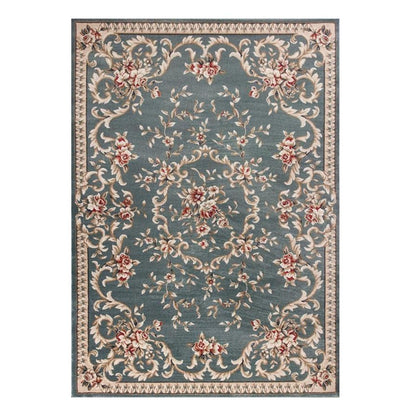 8' X 10' Slate Blue And Red Floral Medallion Area Rug