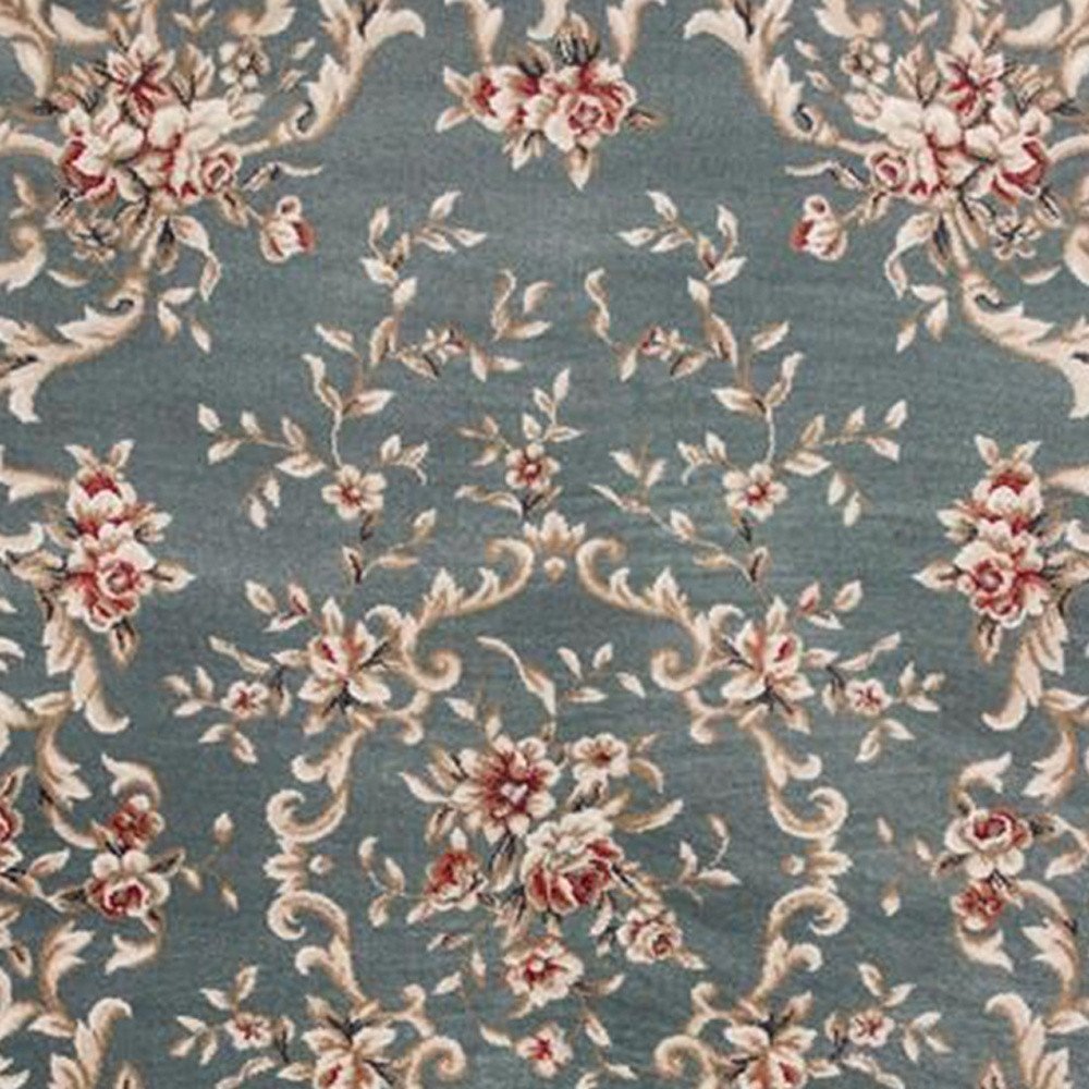 8' X 10' Slate Blue And Red Floral Medallion Area Rug