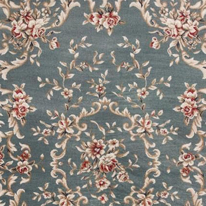 8' X 10' Slate Blue And Red Floral Medallion Area Rug