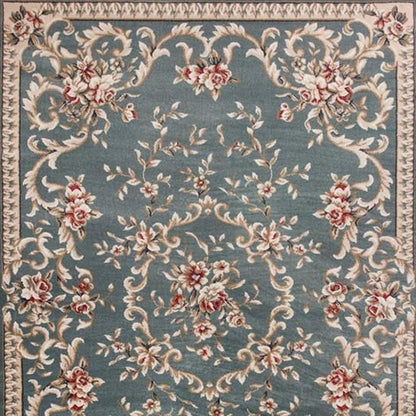 8' X 10' Slate Blue And Red Floral Medallion Area Rug