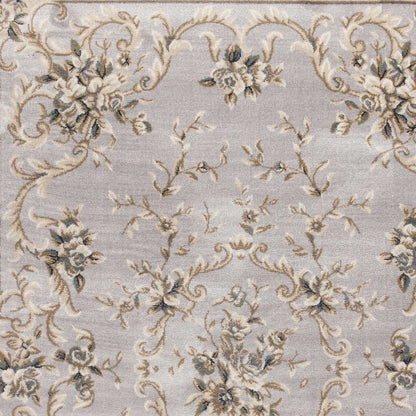 9' X 12' Light Gray Green And Tan Floral Medallion Area Rug