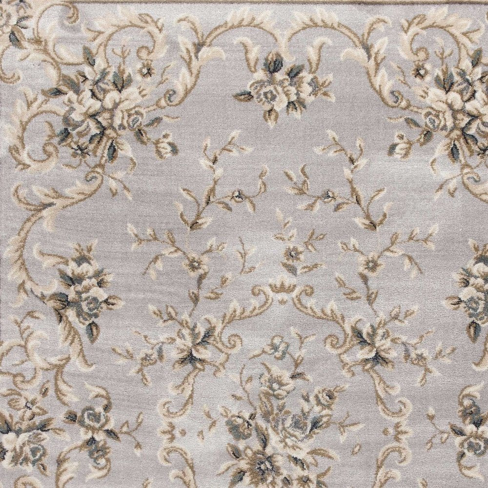 9' X 12' Light Gray Green And Tan Floral Medallion Area Rug