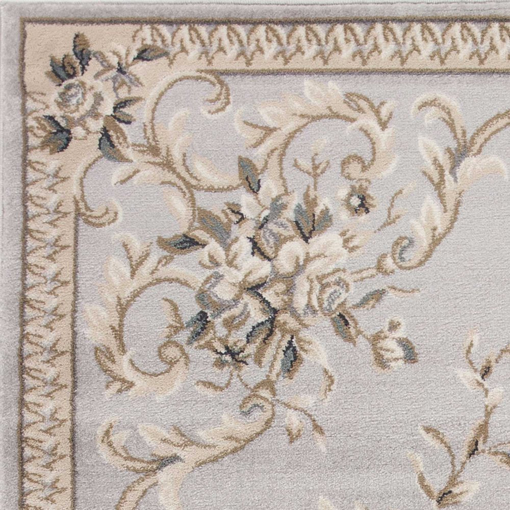 9' X 12' Light Gray Green And Tan Floral Medallion Area Rug