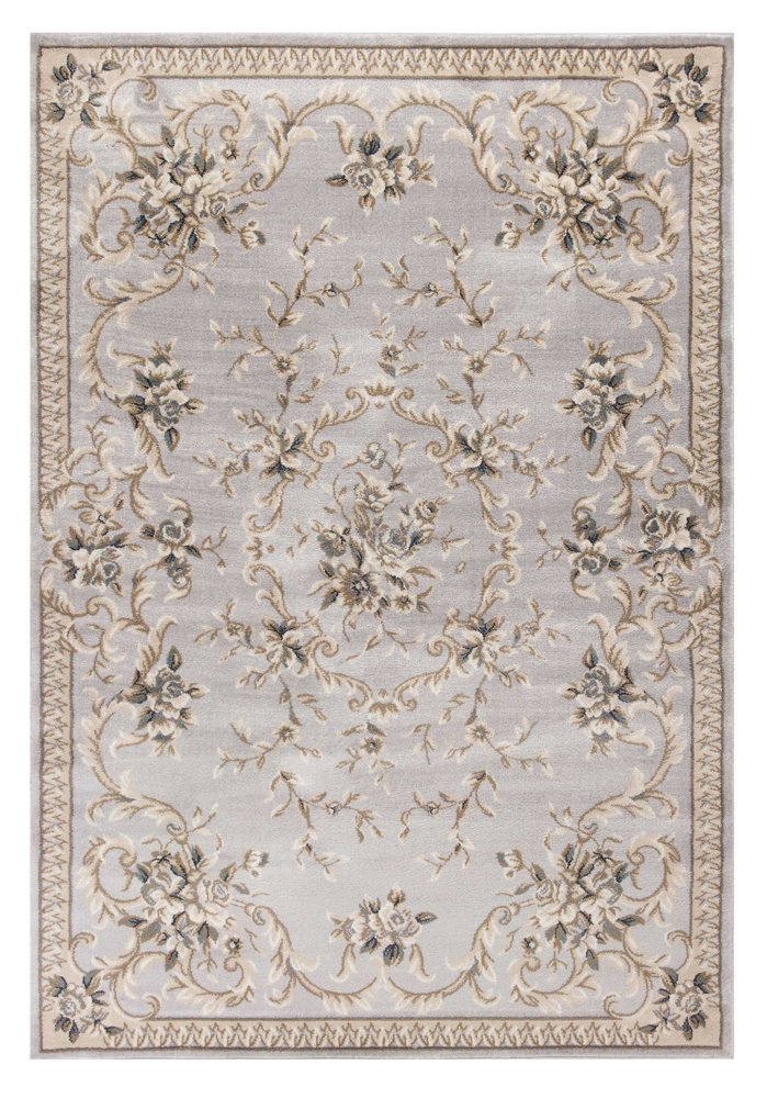 9' X 12' Light Gray Green And Tan Floral Medallion Area Rug