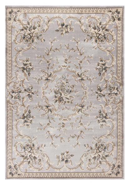 9' X 12' Light Gray Green And Tan Floral Medallion Area Rug