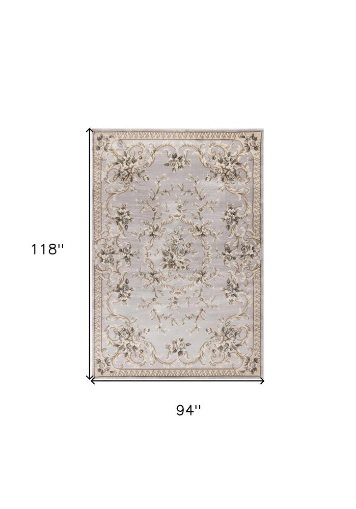 9' X 12' Light Gray Green And Tan Floral Medallion Area Rug